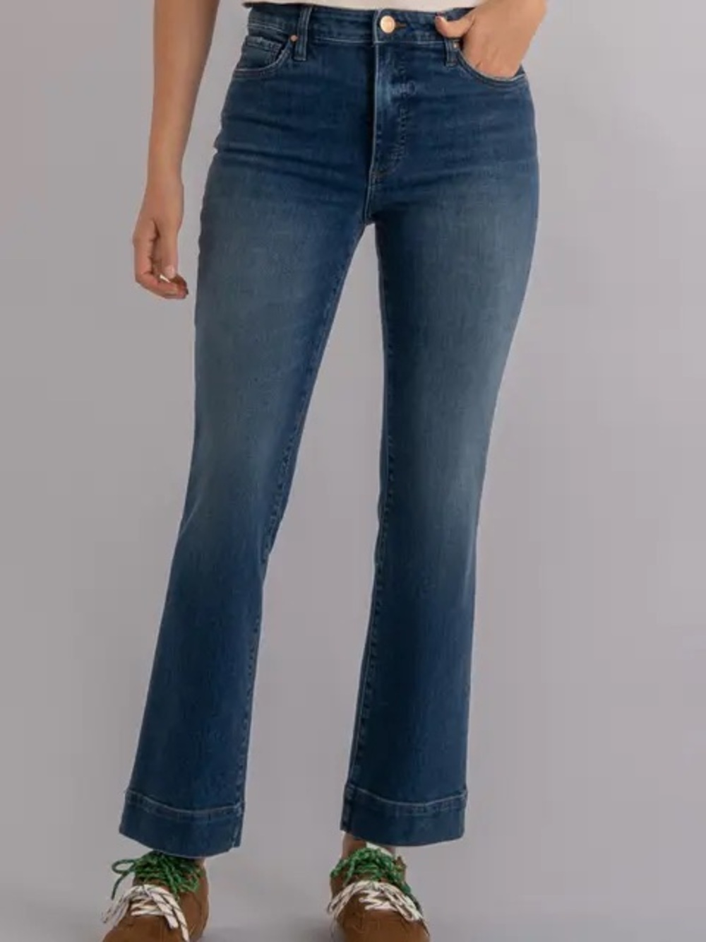 Women's Kelsey Fab Ab Ankle Flare High-Rise Straight Leg Jeans - Dark Blue